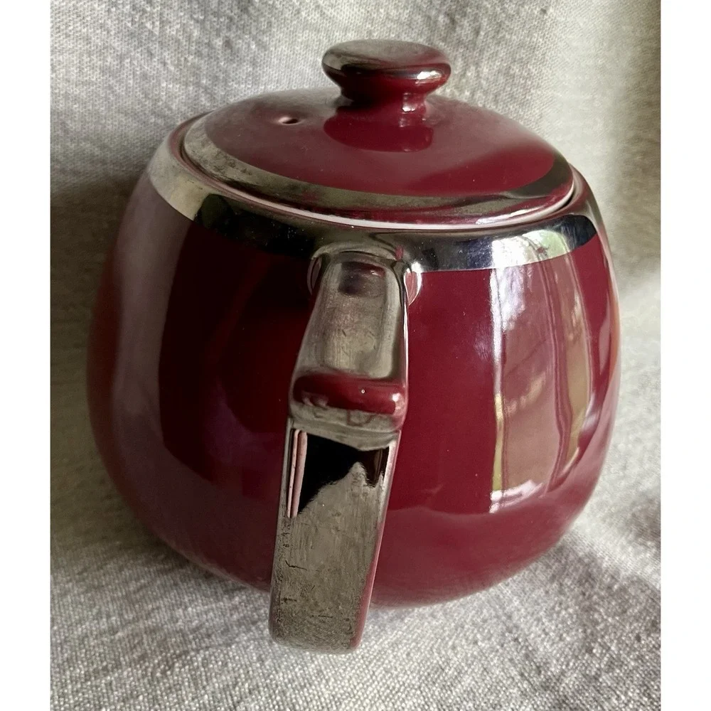 MCM Hall's Superior Quality Kitchenware Maroon Silver LRG Coffee Pot 10 Cup Tea